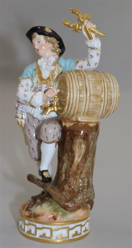 A Meissen figure of a young wine maker, late 19th century, after the model by Acier, 18cm